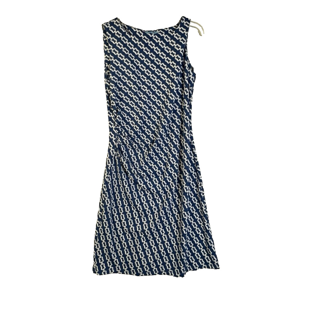 J. McLaughlin Dress Women Medium Blue Graphic Nylon Rouched Side Feminine Work